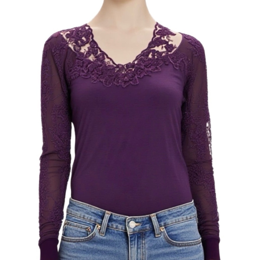 MEC Merino Wool purple Long Sleeve Top with Lace Detailing Size Medium